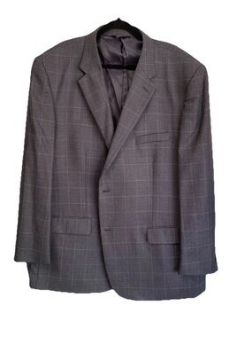 Joseph & Feiss 100% Wool Gray Windowpane Plaid Sport Coat Blazer Jacket SZ 52R
